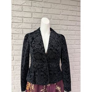 Ann Taylor Women’s Black Floral Embossed Velvet  Brocade Jacket Size 2P